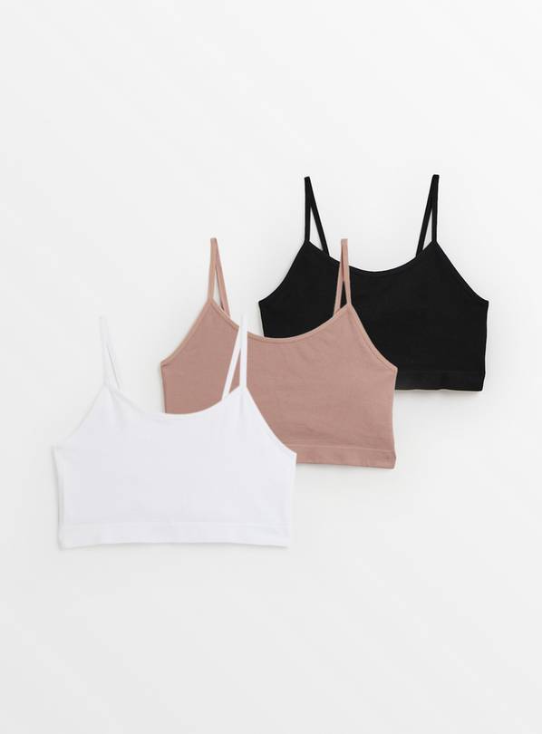 Plain Ribbed Strappy Bralette 3 Pack L